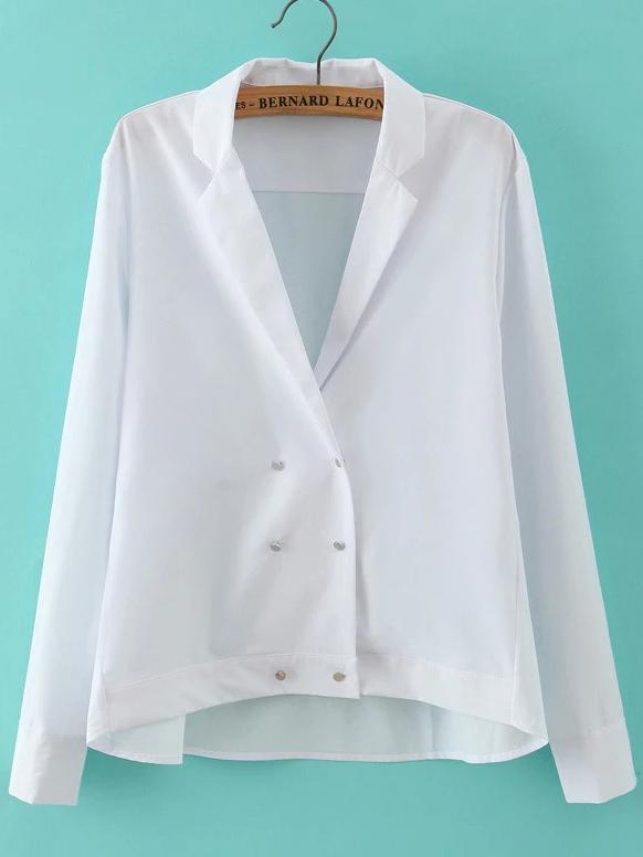 Romwe High Low Notch Lapel Double Breasted White Blazer
