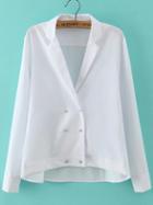 Romwe High Low Notch Lapel Double Breasted White Blazer