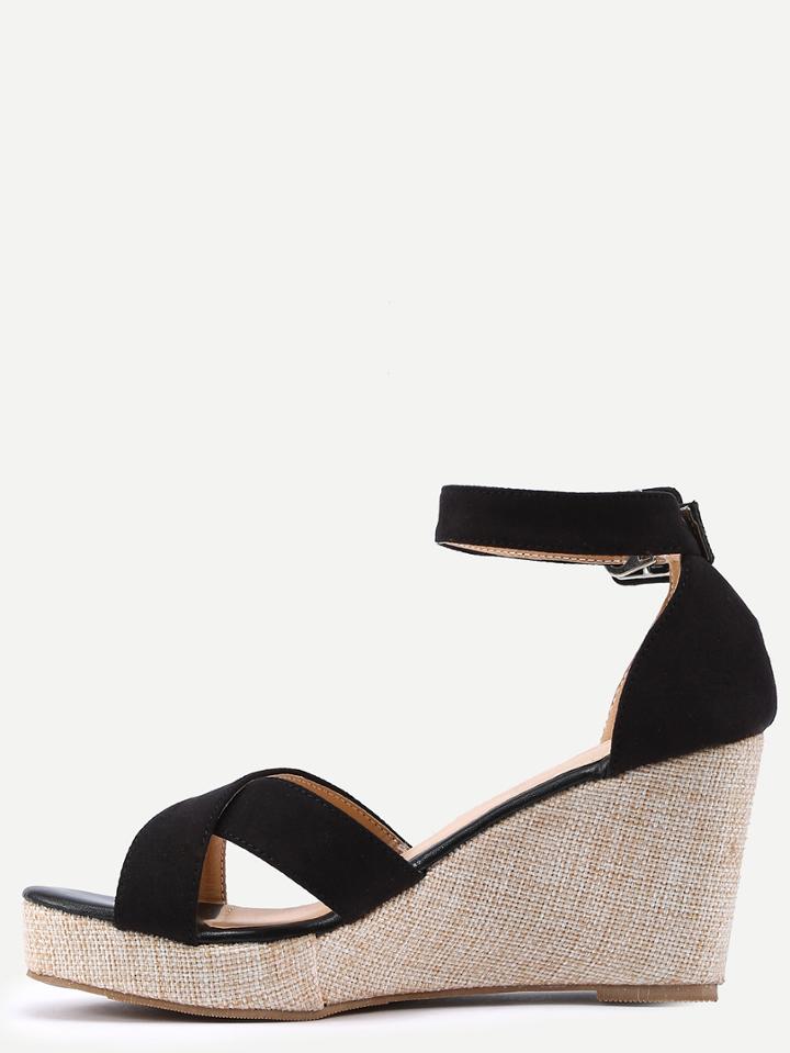 Romwe Black Criss Cross Wedge Sandals