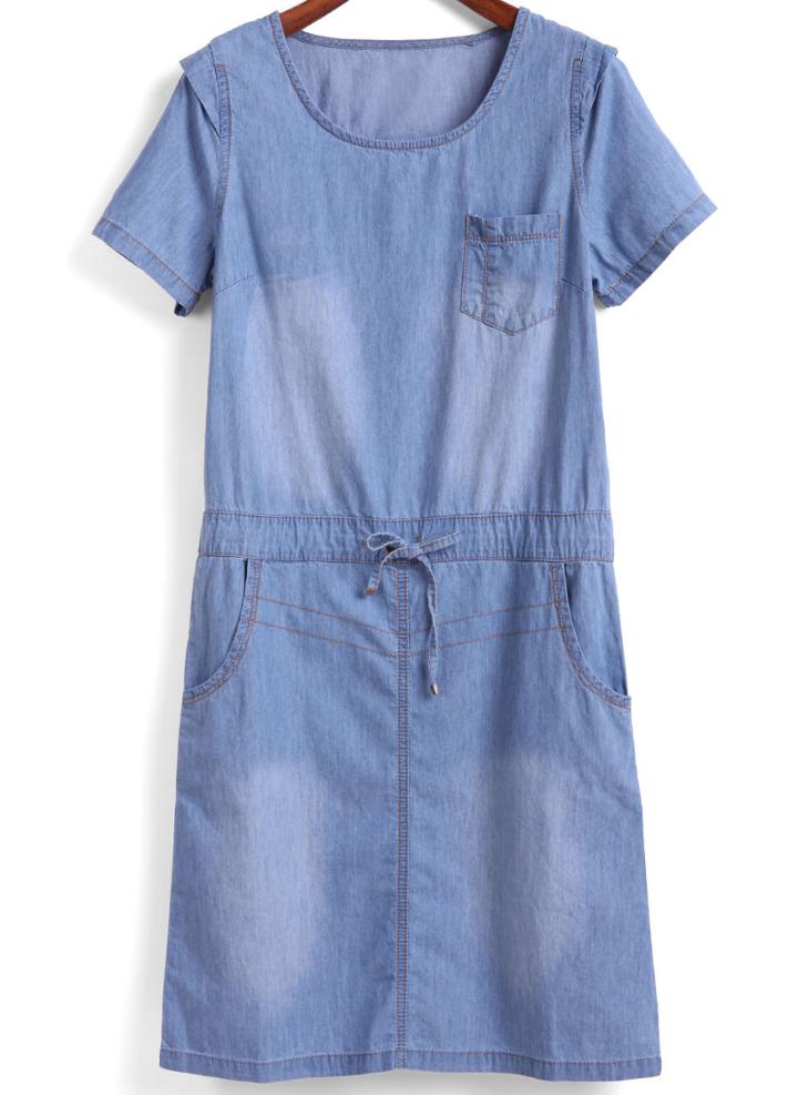Romwe With Pocket Back Split Denim Dress