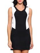 Romwe V Neck Sleeveless Contrast Sheath Black Dress