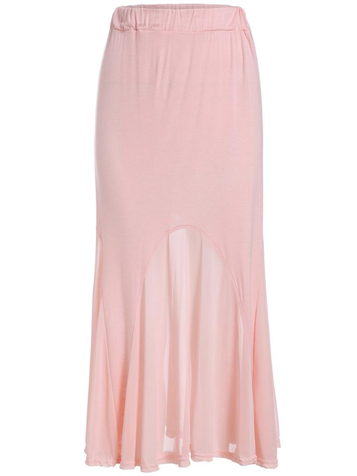 Romwe Elastic Waist With Mesh Pink Skirt