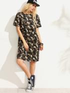 Romwe Olive Green Camo Tee Dress