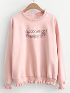 Romwe Flower Applique Frill Trim Sweatshirt