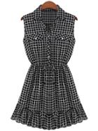 Romwe Dual Pocket Ruffled Hem Grid Dress