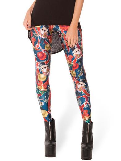 Romwe Women Santa Claus Printed Slim Leggings