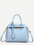 Romwe Blue Crocodile Embossed Tote Bag With Strap