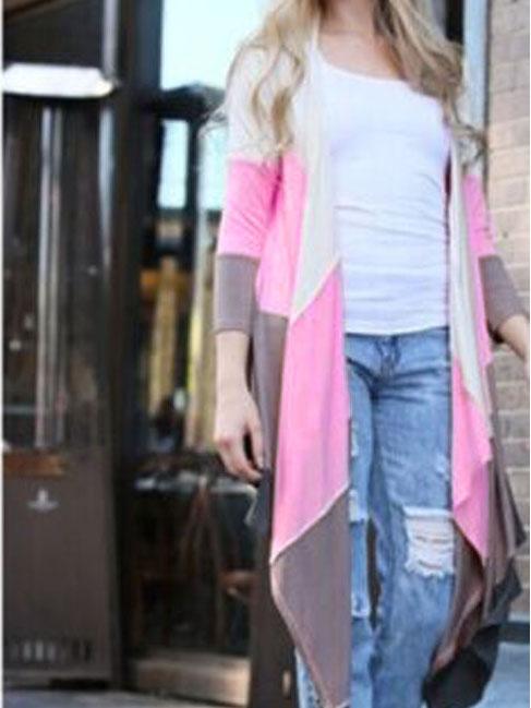 Romwe Color-block Drape Front Striped Coat