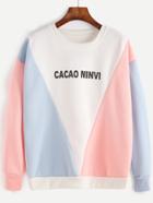 Romwe Contrast Letter Print Dropped Shoulder Seam Sweatshirt