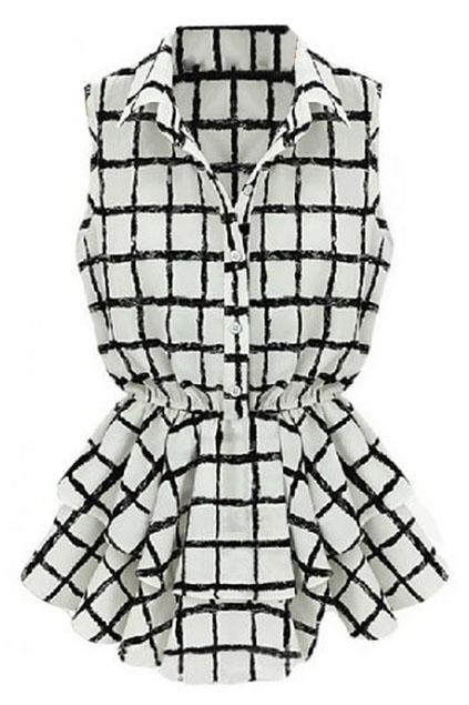 Romwe Black And White Plaid Print Shirt