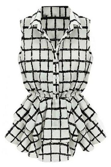Romwe Black And White Plaid Print Shirt