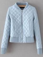 Romwe Blue Zipper Quilted Diamond Pu Jacket