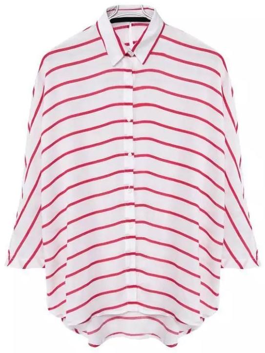Romwe Lapel Striped Keyhole Red Blouse