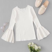 Romwe Flounce Sleeve Solid Sweater