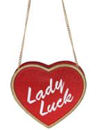 Romwe Letter Patch Heart Shape Red Glitter Bag