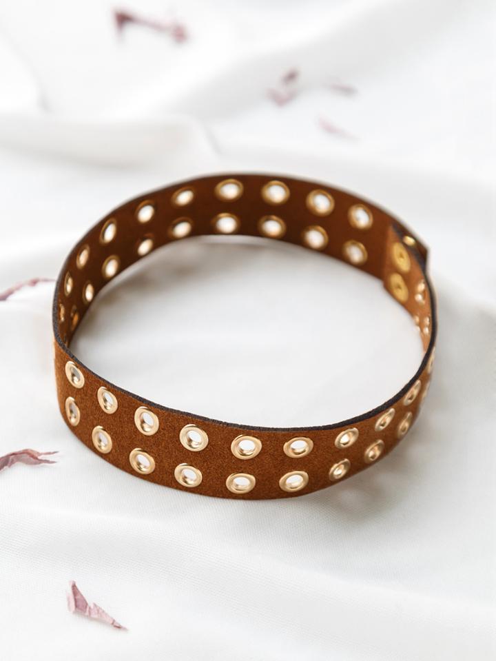 Romwe Brown Metal Eyelet Embellished Choker Necklace