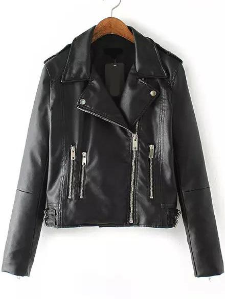 Romwe Lapel With Zipper Black Jacket