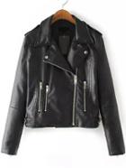 Romwe Lapel With Zipper Black Jacket