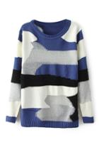 Romwe Mesh Grid Panel Blue Jumper