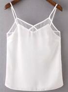 Romwe Spaghetti Strap Mesh Insert White Cami Top