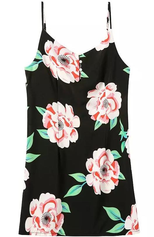 Romwe Spaghetti Strap Florals Slim Dress