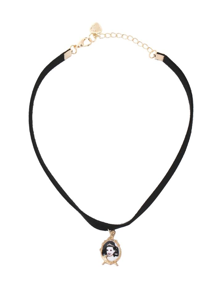 Romwe Punk Pendant Ribbon Choker Necklace