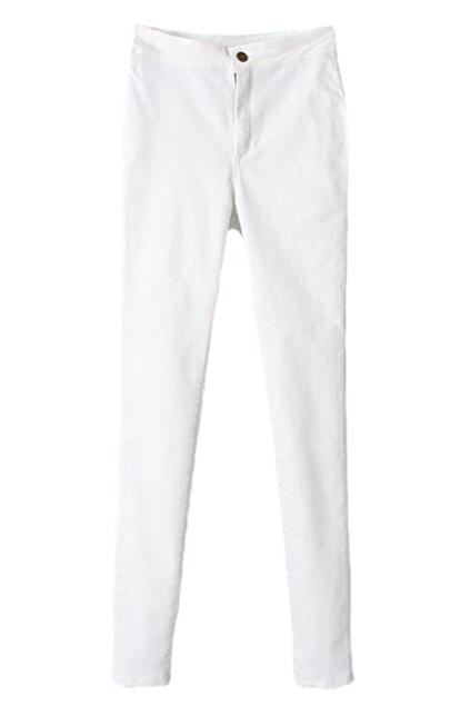 Romwe High-waisted Elastic Slim White Pants