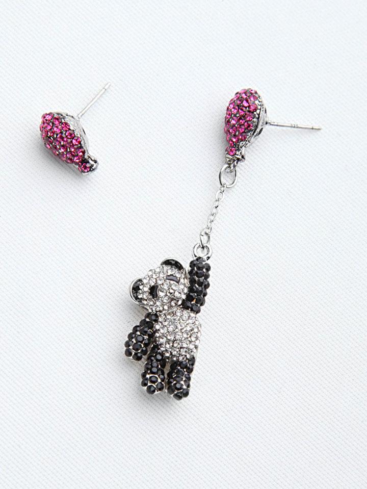 Romwe Rhinestone Stud & Panda Drop Earrings