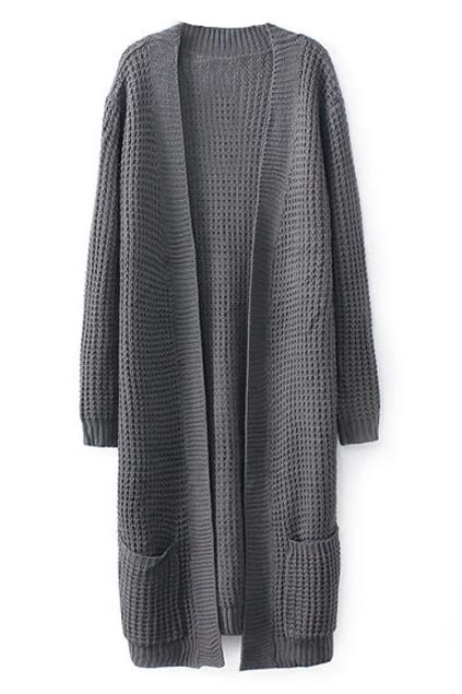 Romwe Open Front Long Grey Cardigan