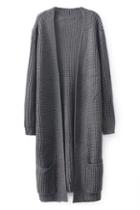 Romwe Open Front Long Grey Cardigan