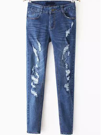 Romwe Bleached Pockets Denim Pant