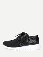 Romwe Contrast Sequin Lace Up Sneakers