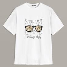 Romwe Guys Cartoon And Slogan Print Top