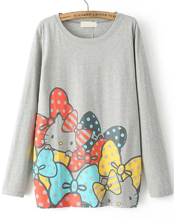 Romwe Hello Kitty Print Grey T-shirt