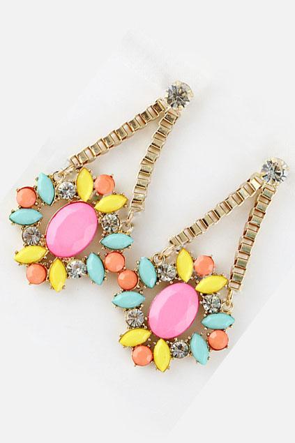 Romwe Colorful Diamante Pendant Earrings