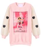 Romwe Pinocchio Print Hearts Pink Sweatshirt