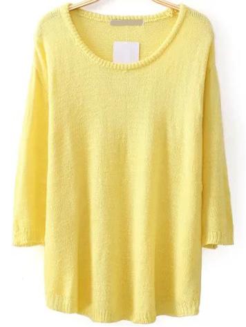 Romwe Round Neck Knit Yellow Sweater