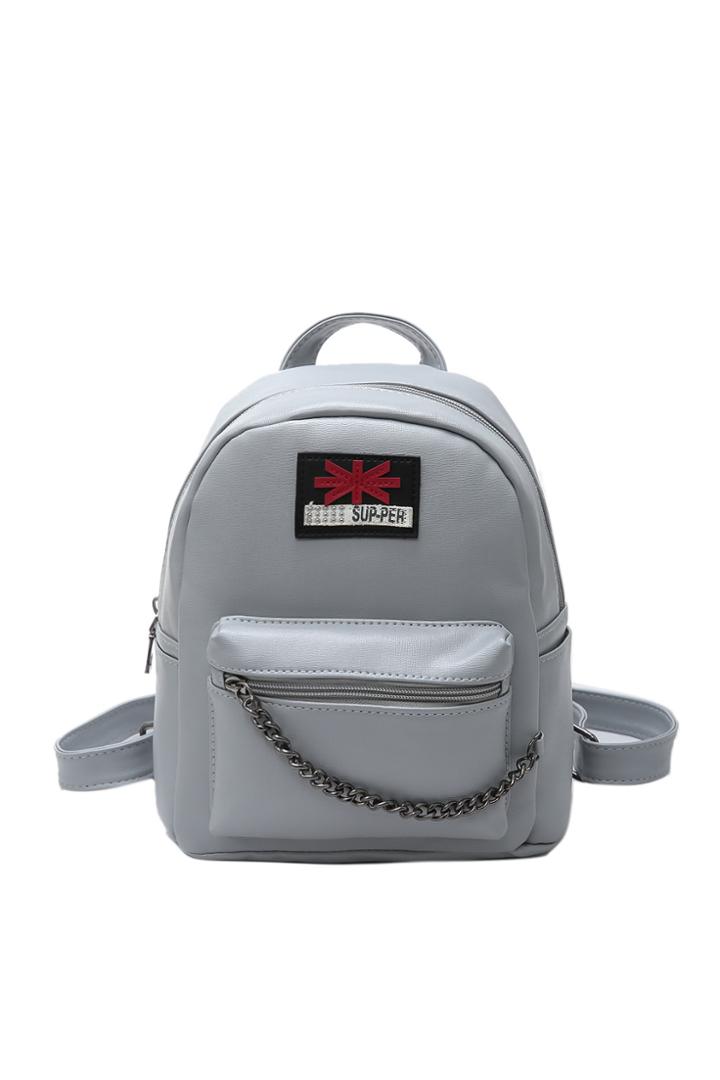 Romwe Chain Decorated Patch Pu Backpack