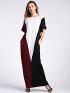 Romwe Color Block Full Length Dress With Pockets
