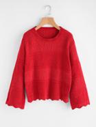 Romwe Fluted Sleeve Mixed Knit Jumper