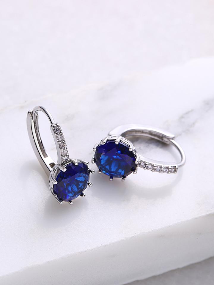 Romwe Royal Blue Rhinestone Hoop Earrings