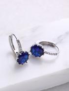 Romwe Royal Blue Rhinestone Hoop Earrings