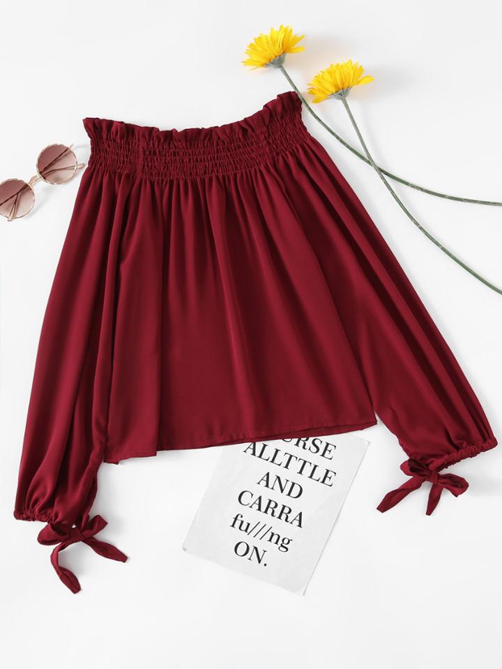 Romwe Off Shoulder Tie Cuff Top