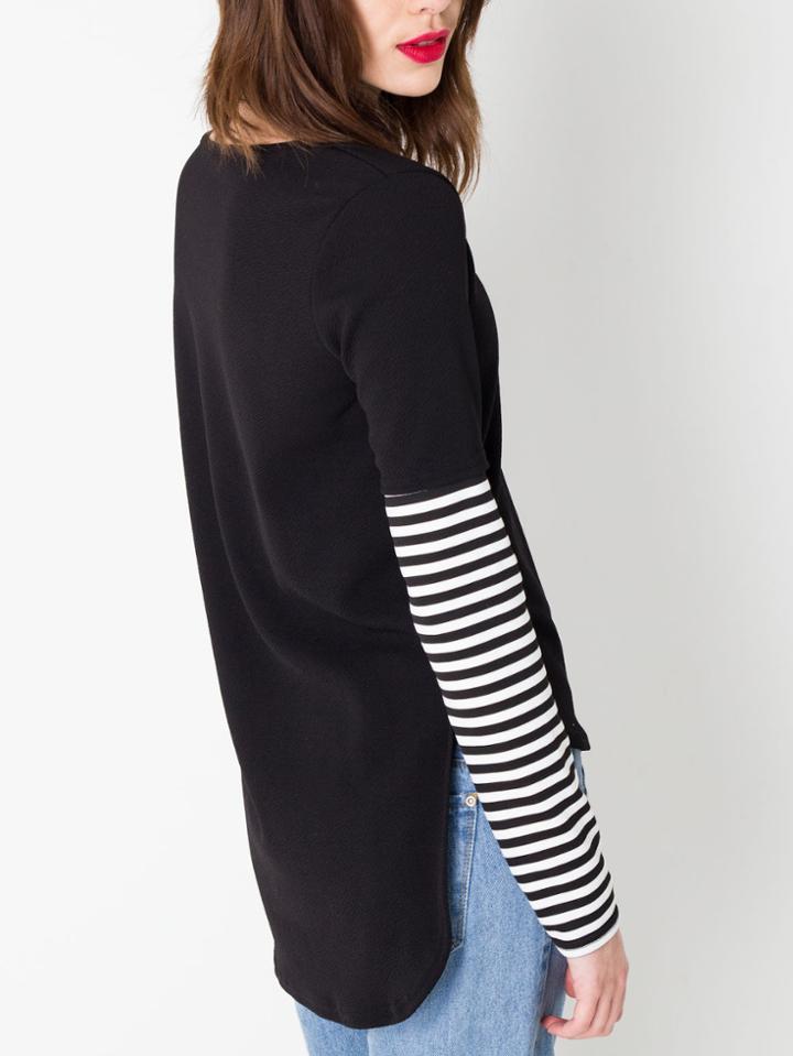 Romwe Round Neck High Low Striped T-shirt