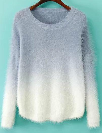 Romwe Purple Ombre Mohair Sweater
