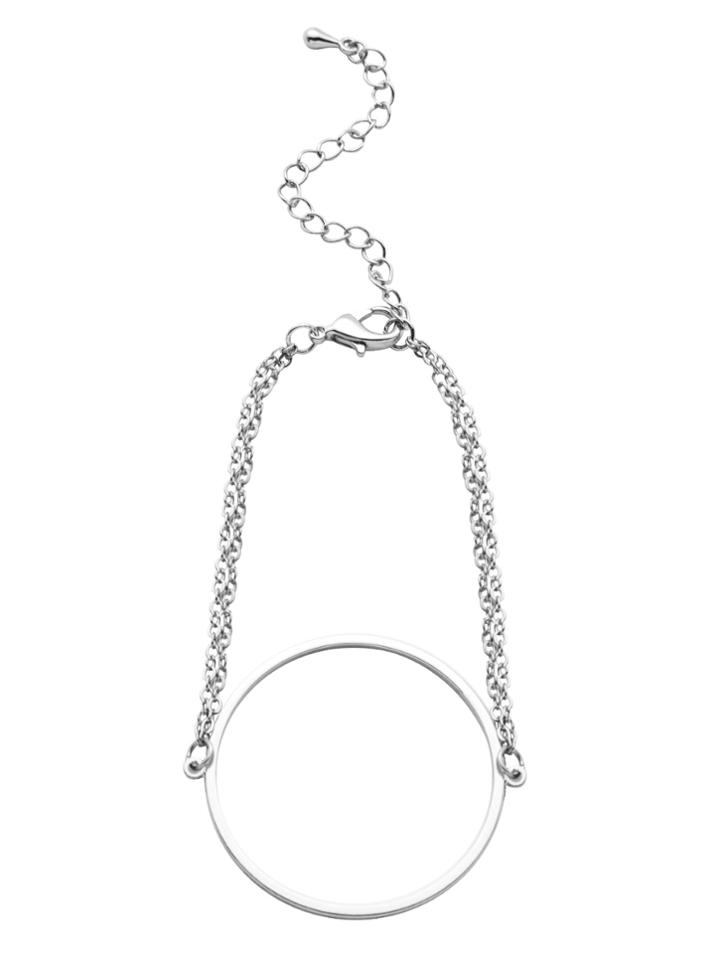 Romwe Silver Plated Hollow Metal Circle Bracelet