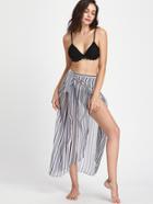 Romwe Striped Print Self Tie Split Front Skirt