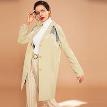 Romwe Fringe Trim Buttoned Coat