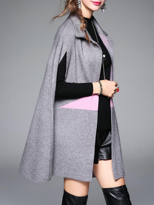 Romwe Grey Lapel Star Print Cape Coat