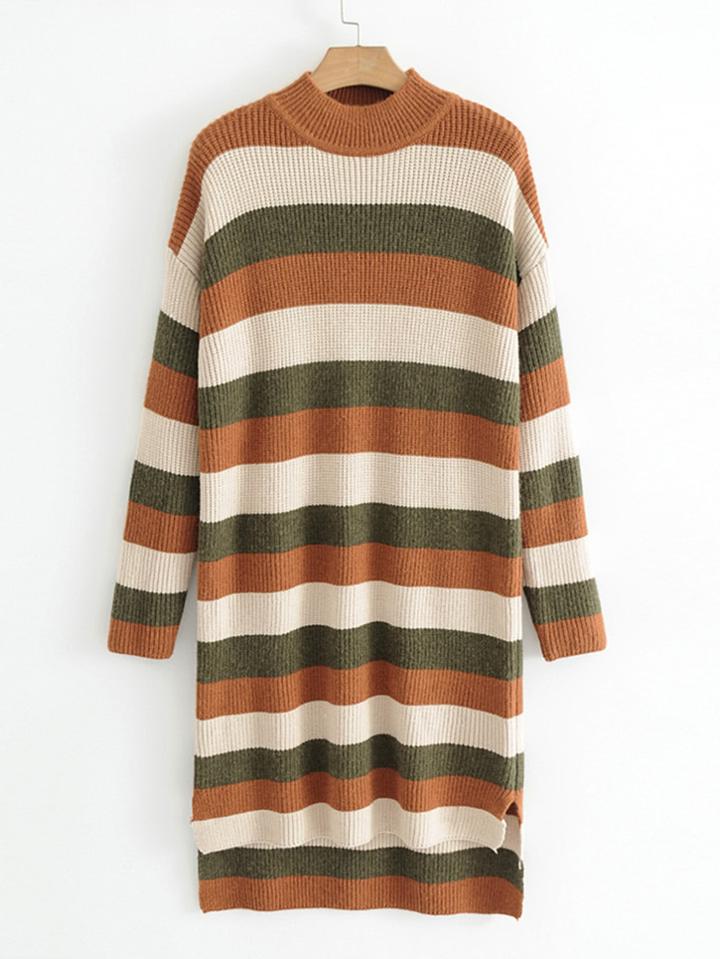 Romwe Block Striped High Low Sweater Dress